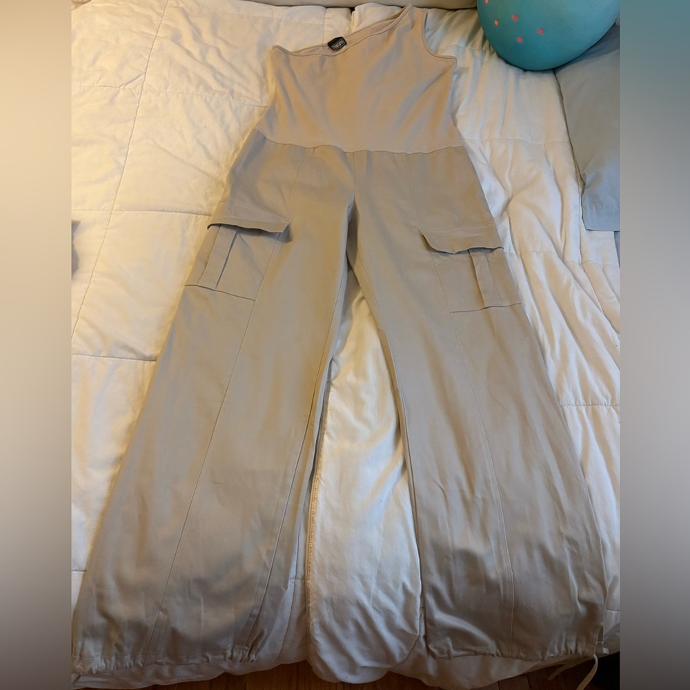 Beige Cargo Jumpsuit